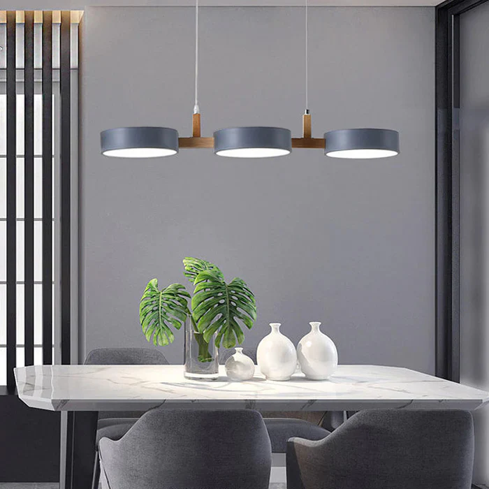 Long Nordic Iron and Wood Pendant Light – Elongated Silhouette for Dining Table and Kitchen Island