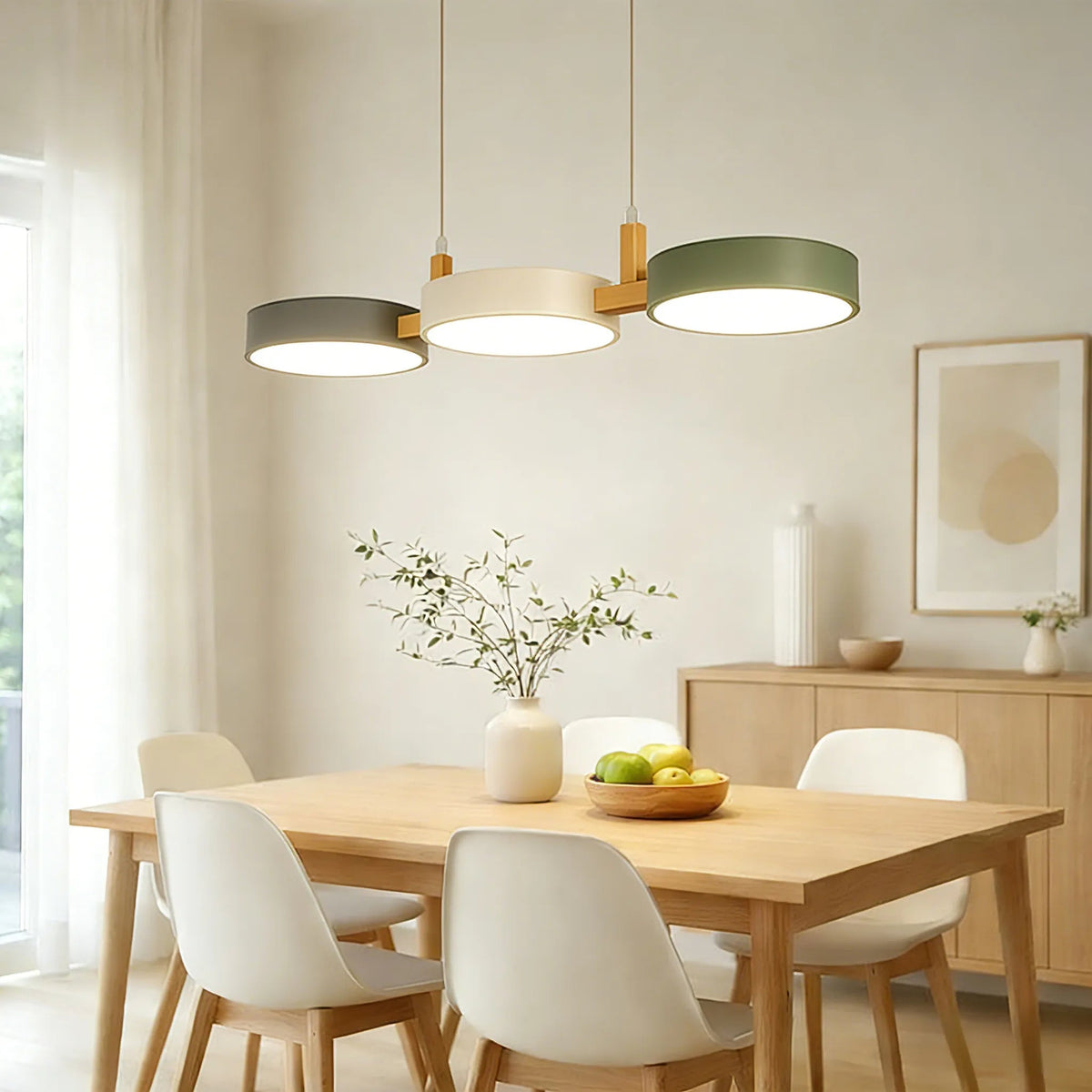 Long Nordic Iron and Wood Pendant Light – Elongated Silhouette for Dining Table and Kitchen Island
