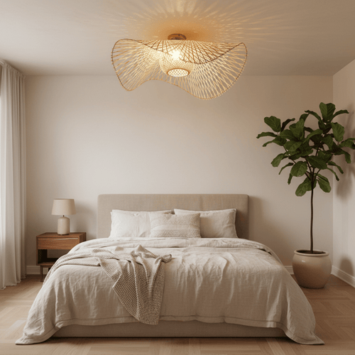 Bamboo and Rattan Ceiling Light – Unique Light Pattern for Living Room and Bedroom
