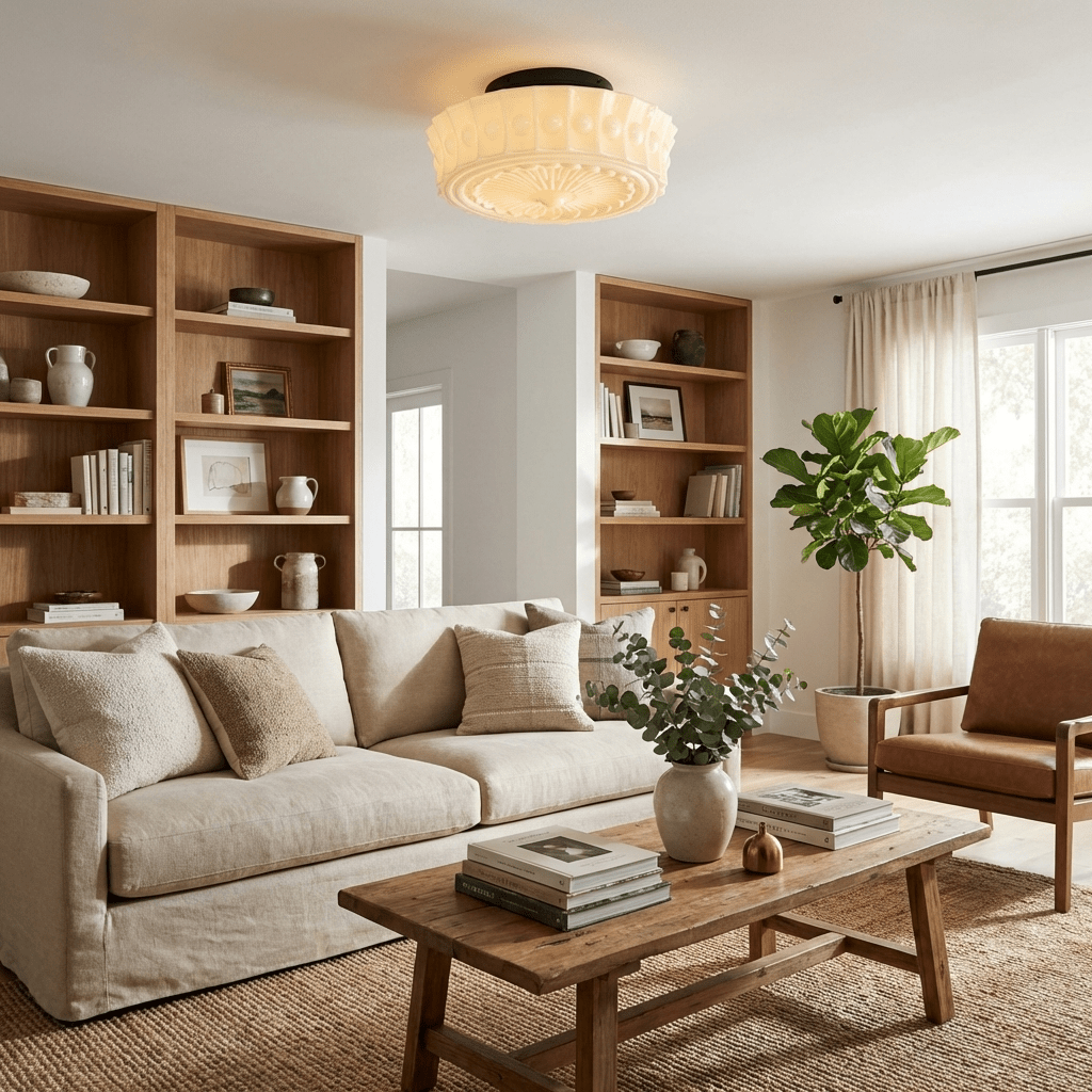 Opal Glass Ceiling Light – Fluted Vintage Design with Warm Light