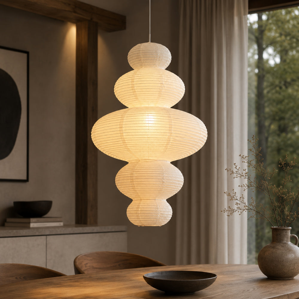 Rice Paper Ceiling Light – Wabi-Sabi Design with Adjustable Cord