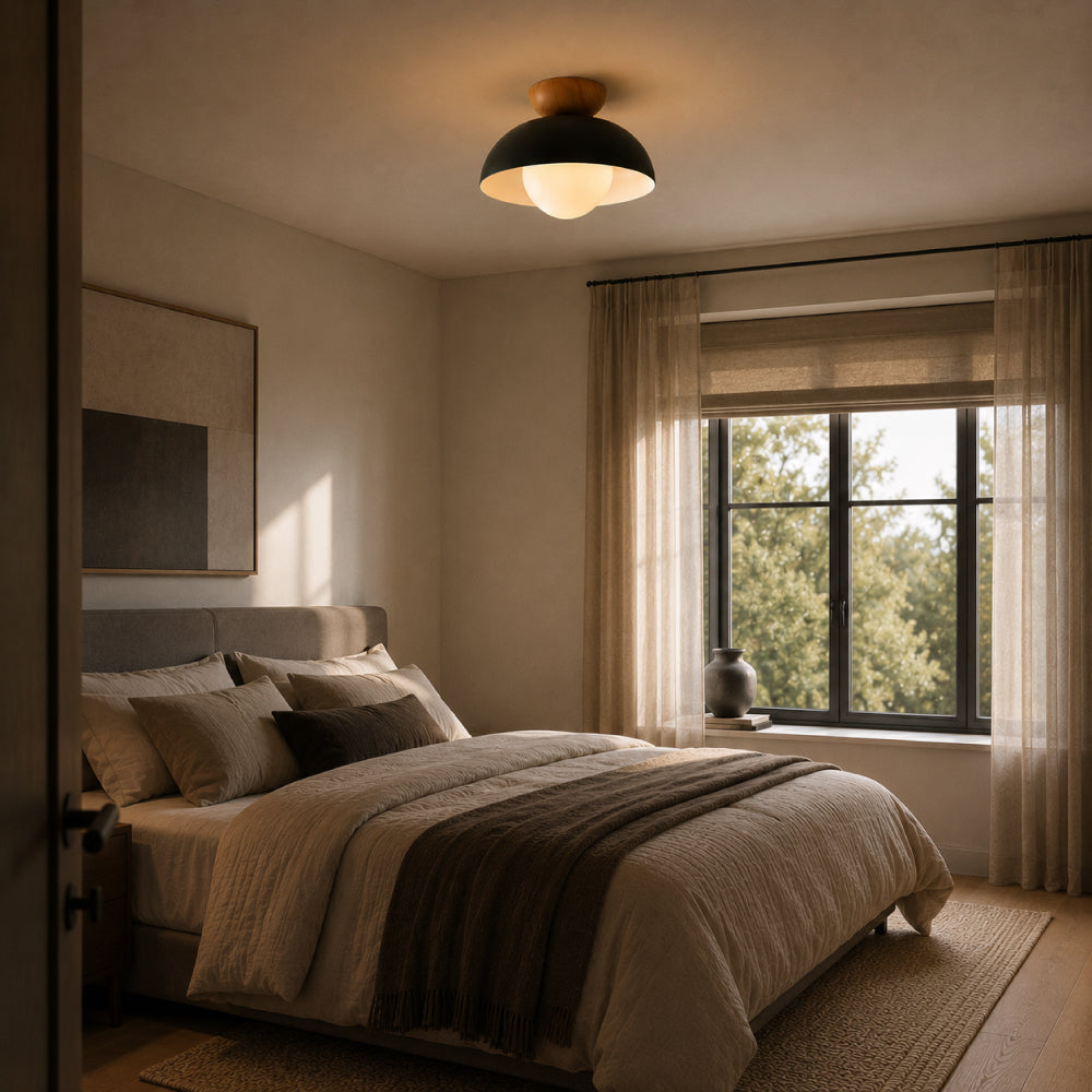 Bowl Ceiling Light – Glass Globe with Wood Detail in Nordic Style