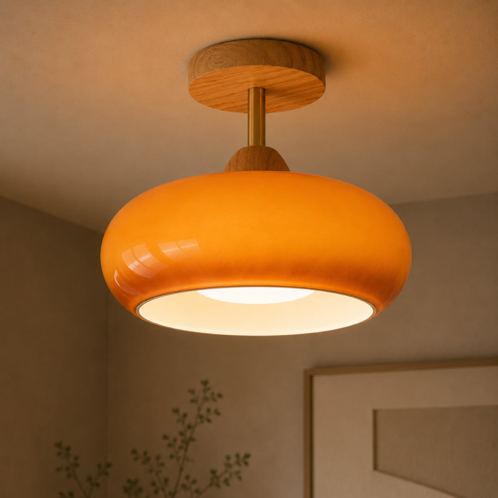 Wood and Glass Ceiling Light – Bauhaus Design