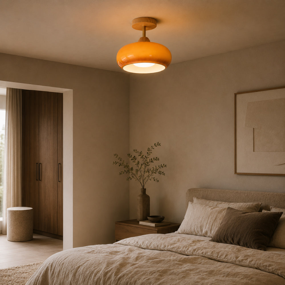 Wood and Glass Ceiling Light – Bauhaus Design