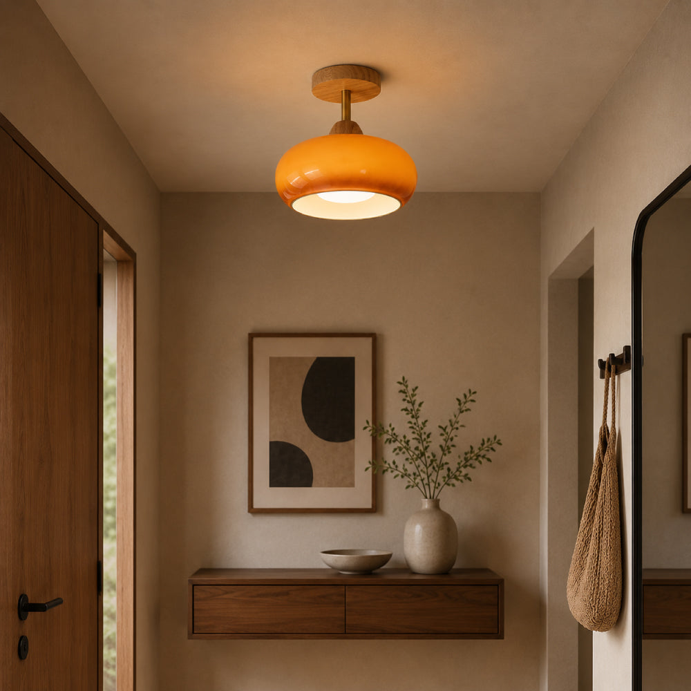 Wood and Glass Ceiling Light – Bauhaus Design
