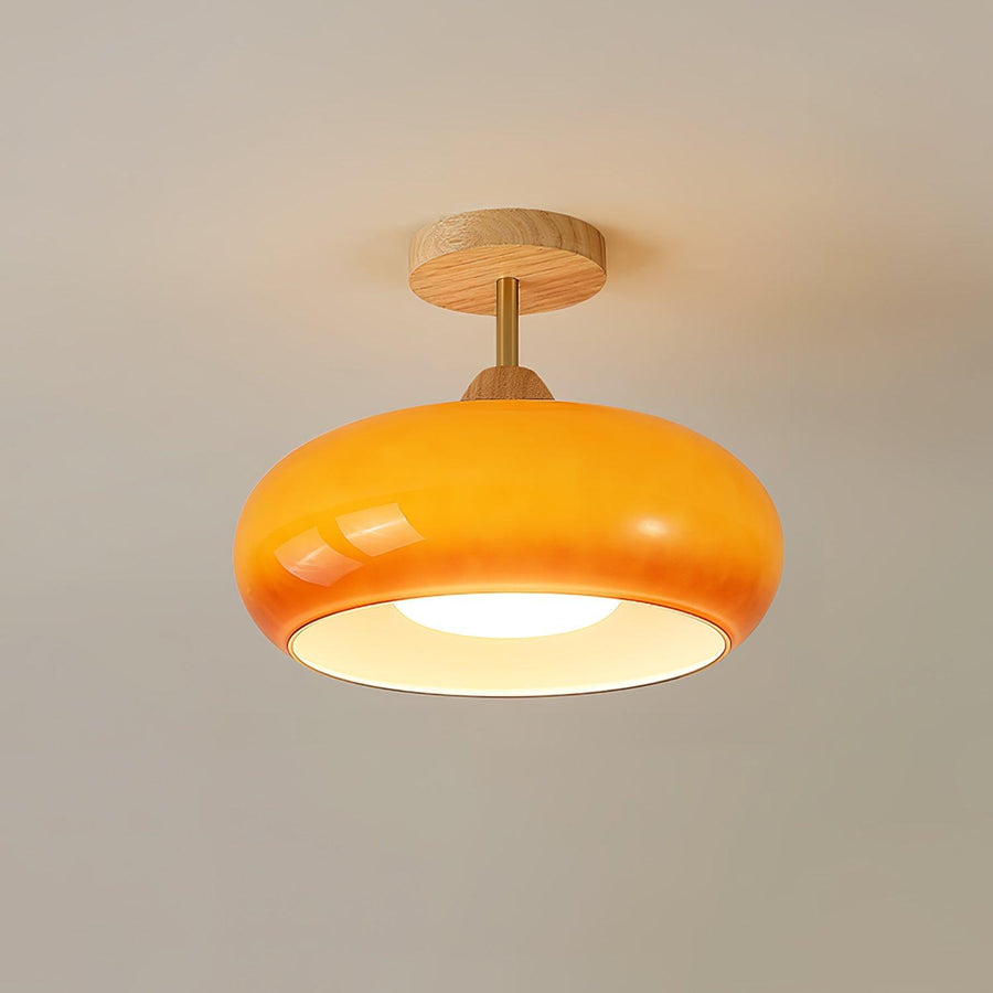 Wood and Glass Ceiling Light – Bauhaus Design