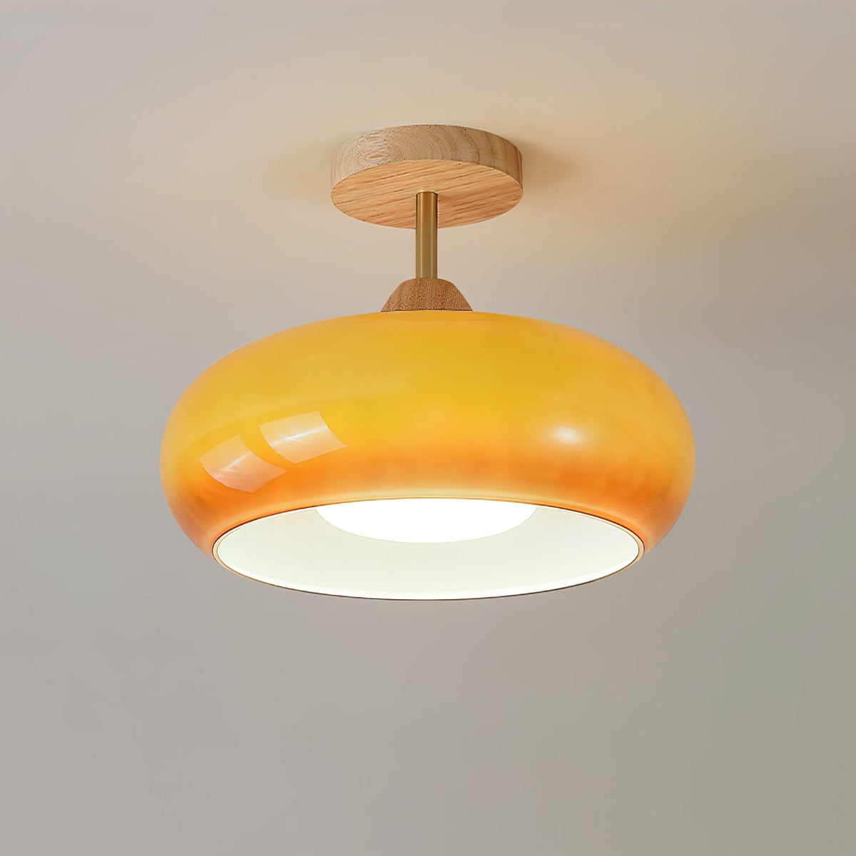 Wood and Glass Ceiling Light – Bauhaus Design