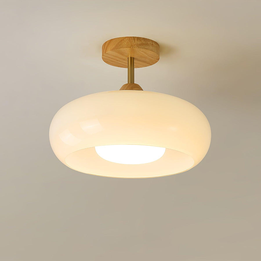 Wood and Glass Ceiling Light – Bauhaus Design