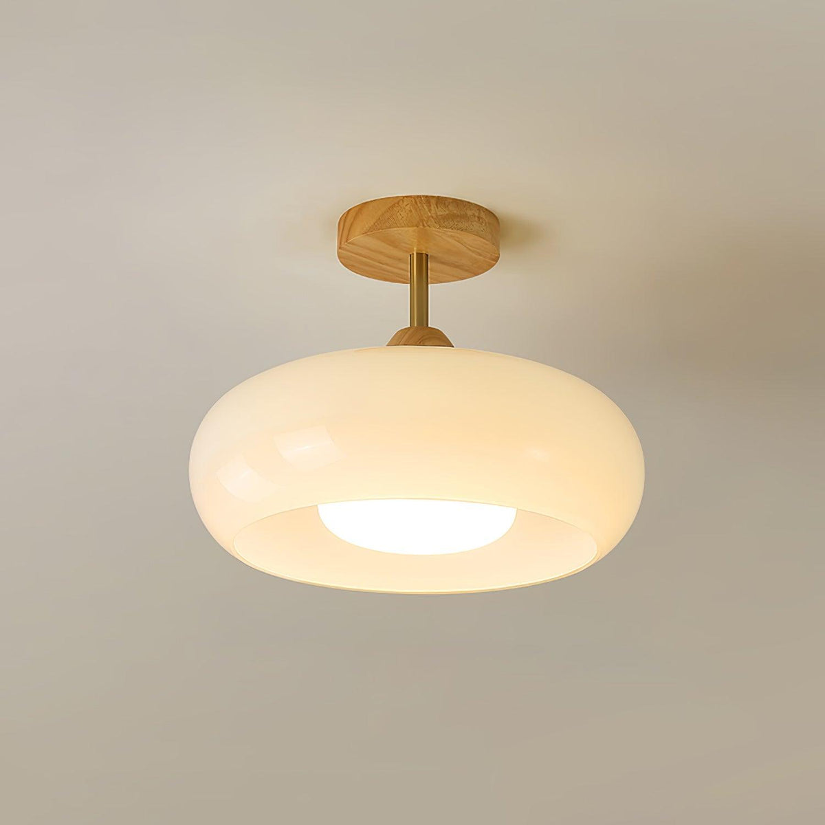 Wood and Glass Ceiling Light – Bauhaus Design