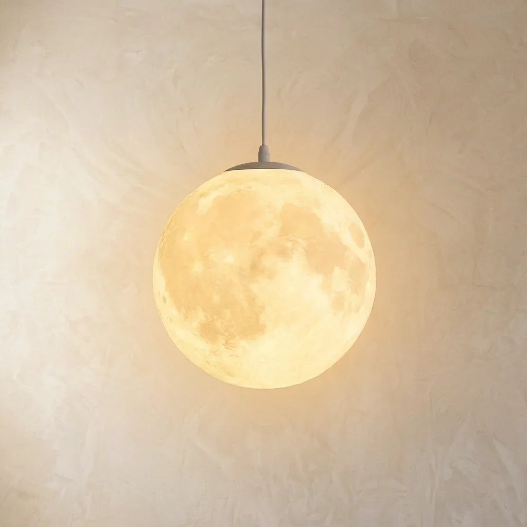 Moon Pendant Light in Polyresin with Lunar Surface