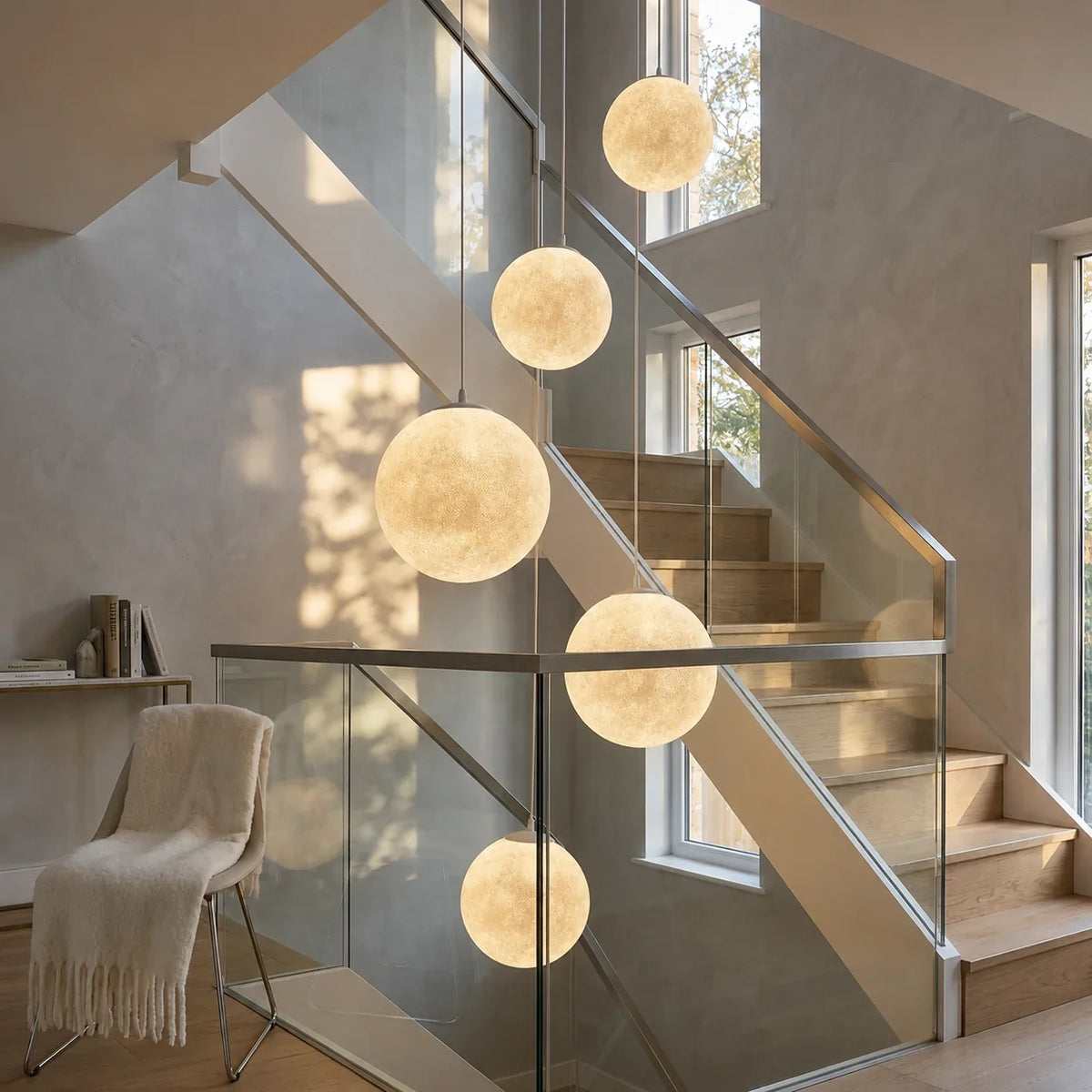 Moon Pendant Light in Polyresin with Lunar Surface