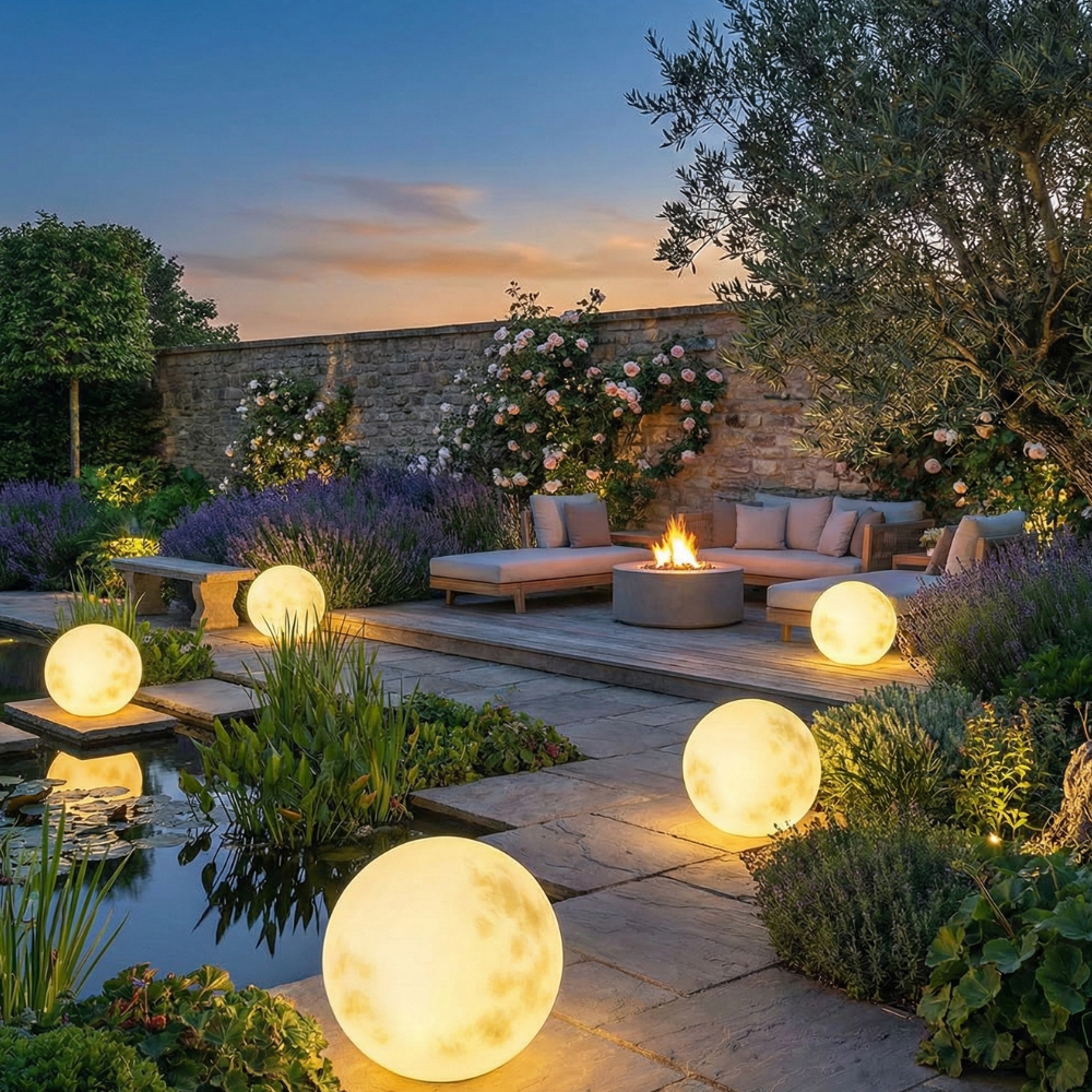 Crescent Moon LED Garden Lamp – Weatherproof with USB Charging