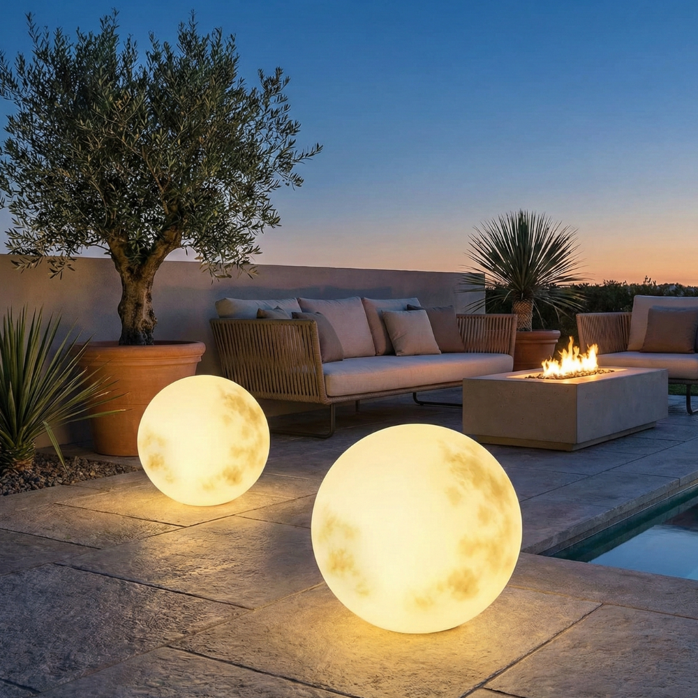 Crescent Moon LED Garden Lamp – Weatherproof with USB Charging