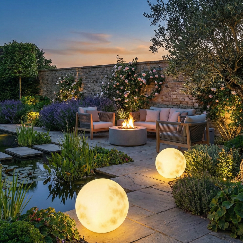 Crescent Moon LED Garden Lamp – Weatherproof with USB Charging