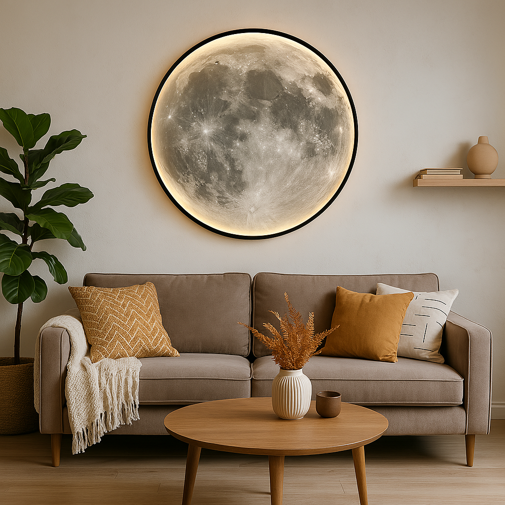 Acrylic and Iron Moon Wall Light – Realistic Glow with Warm Tone