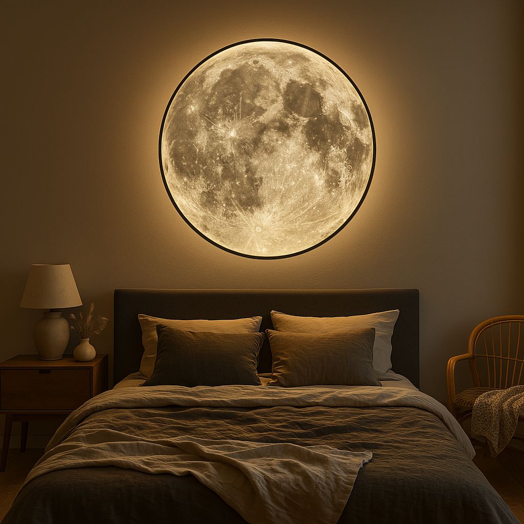 Acrylic and Iron Moon Wall Light – Realistic Glow with Warm Tone