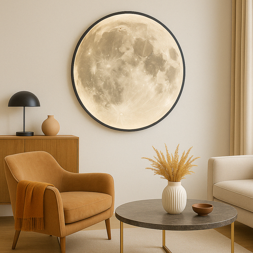 Acrylic and Iron Moon Wall Light – Realistic Glow with Warm Tone