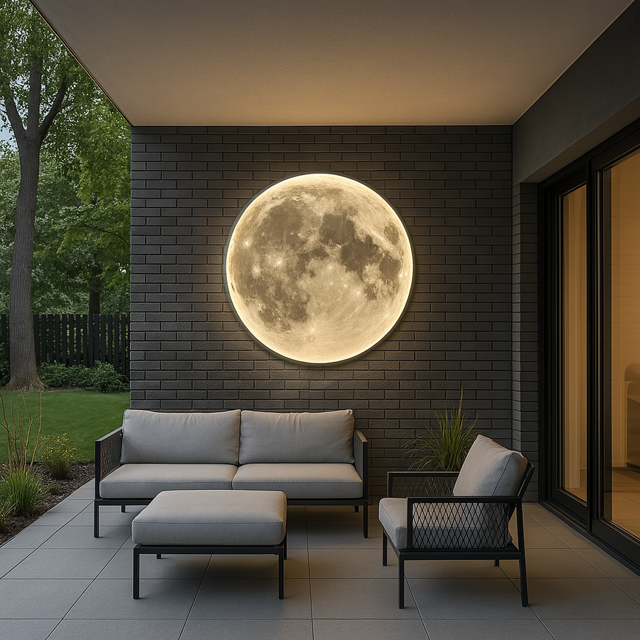 Acrylic and Iron Moon Wall Light – Realistic Glow with Warm Tone