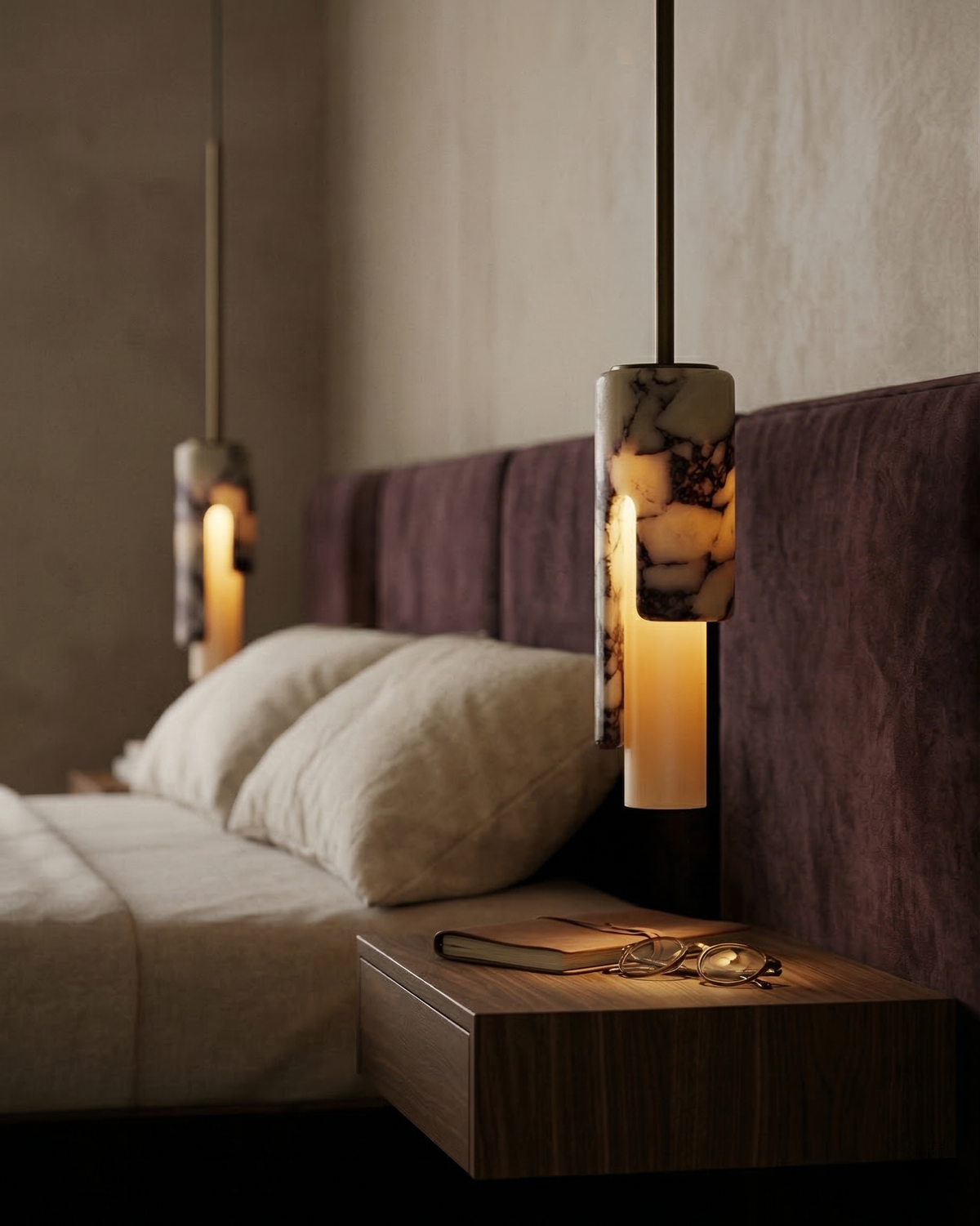 Marble Pendant Light – Slim Cylinder in Natural Stone