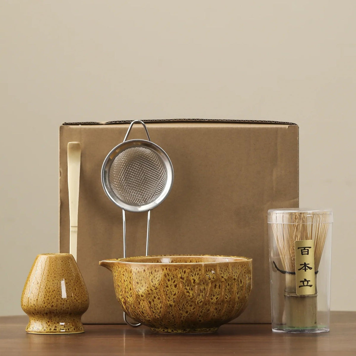 Matcha Set – 5-Piece Ceramic and Bamboo with Unique Kiln Glaze