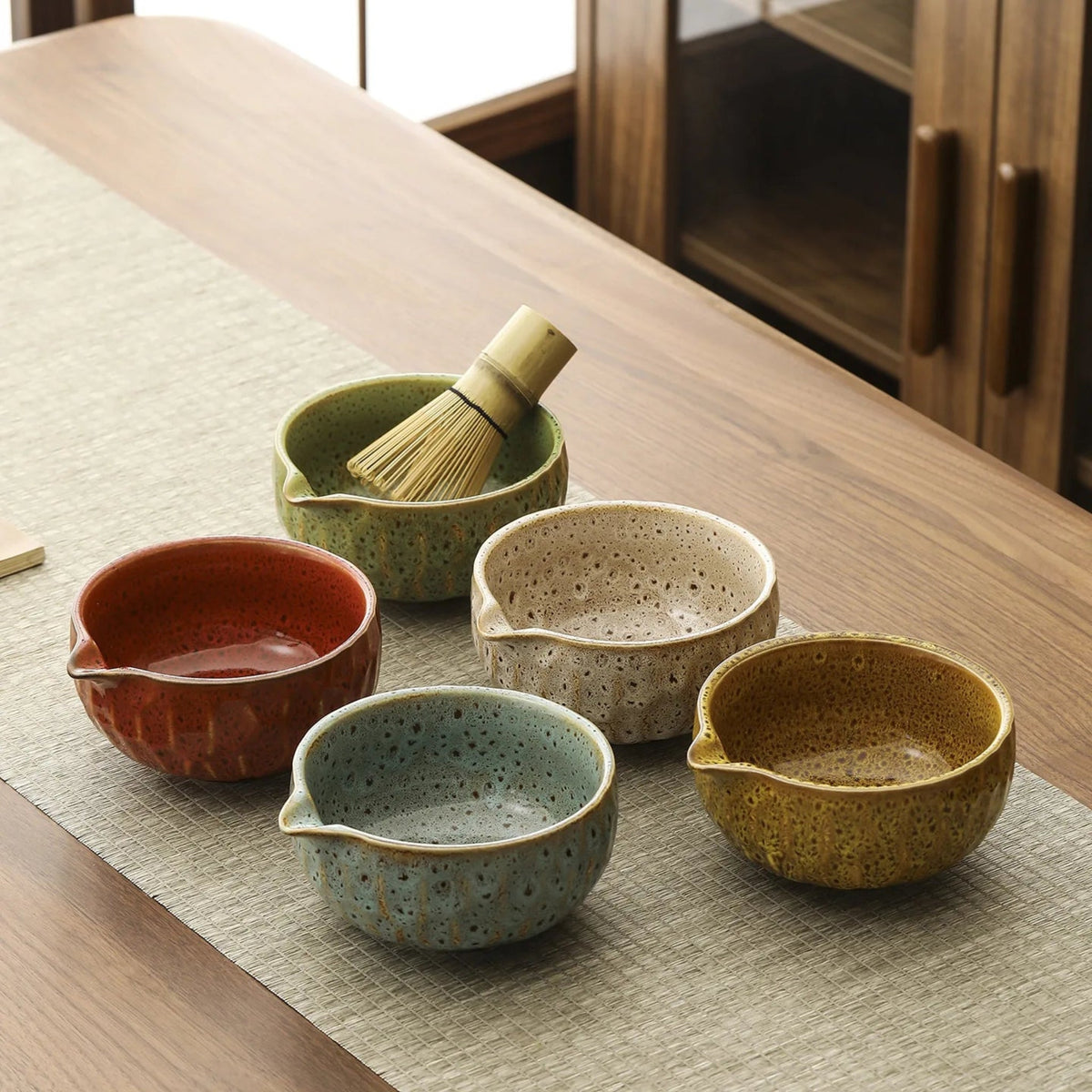 Matcha Set – 5-Piece Ceramic and Bamboo with Unique Kiln Glaze