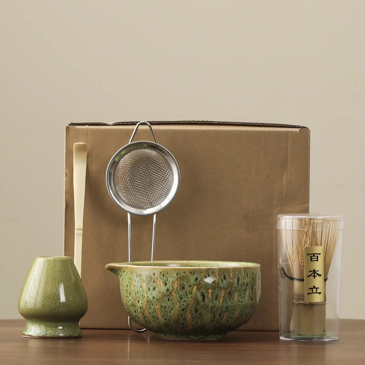 Matcha Set – 5-Piece Ceramic and Bamboo with Unique Kiln Glaze