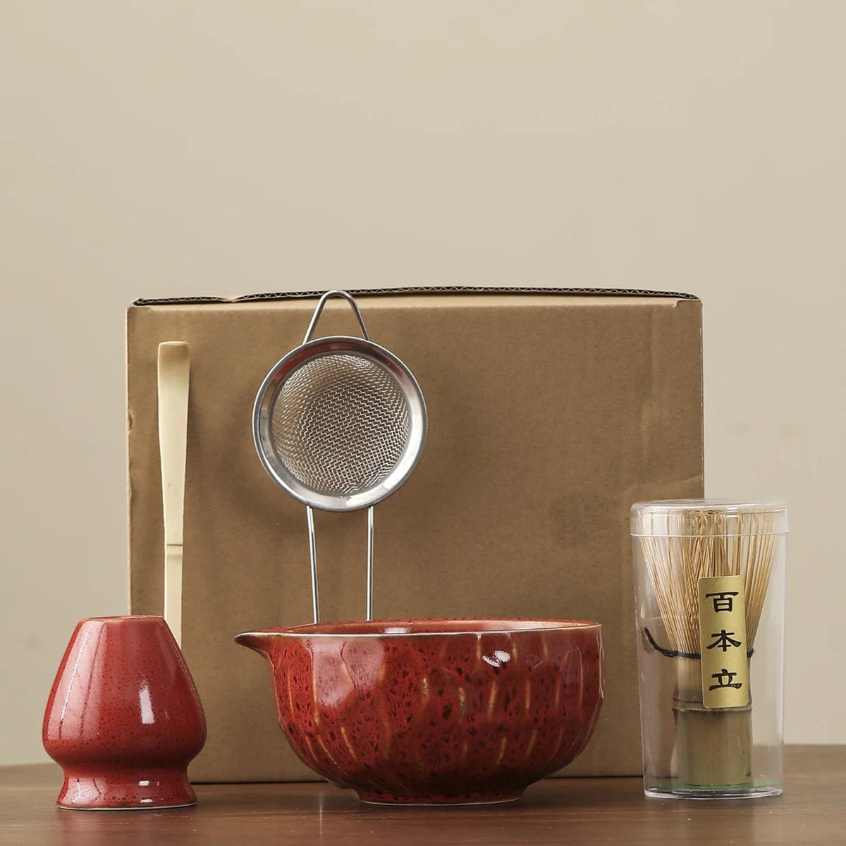 Matcha Set – 5-Piece Ceramic and Bamboo with Unique Kiln Glaze