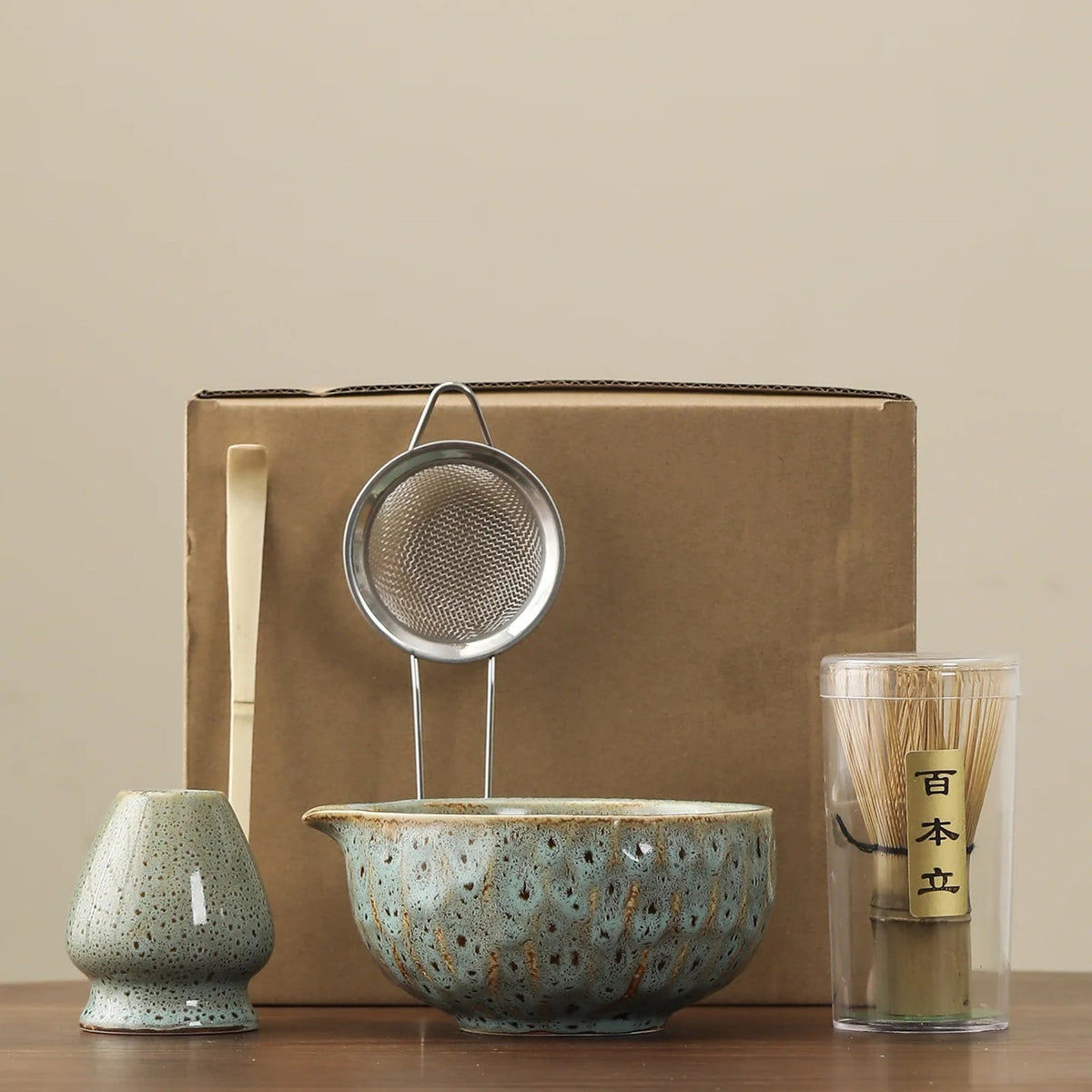 Matcha Set – 5-Piece Ceramic and Bamboo with Unique Kiln Glaze