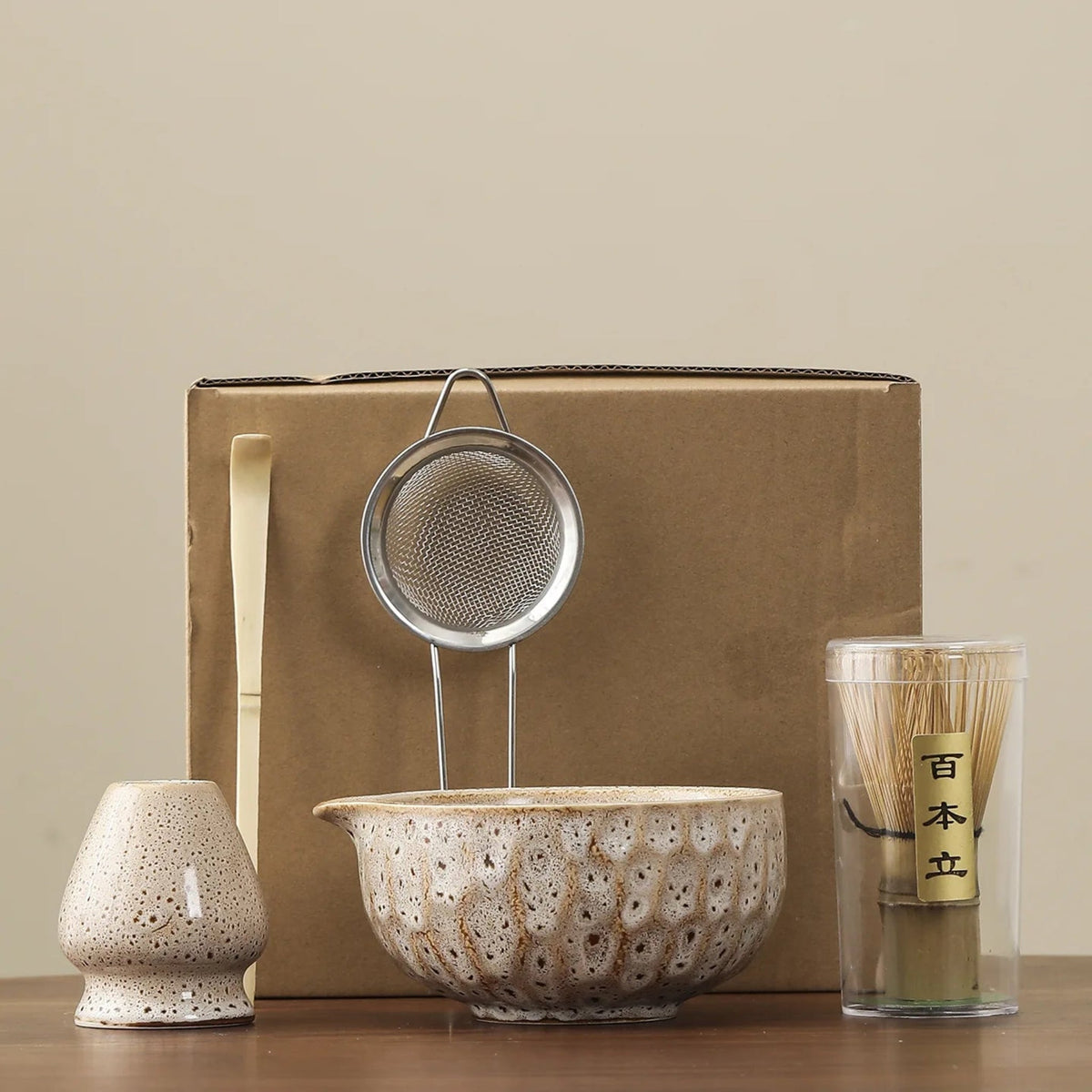 Matcha Set – 5-Piece Ceramic and Bamboo with Unique Kiln Glaze