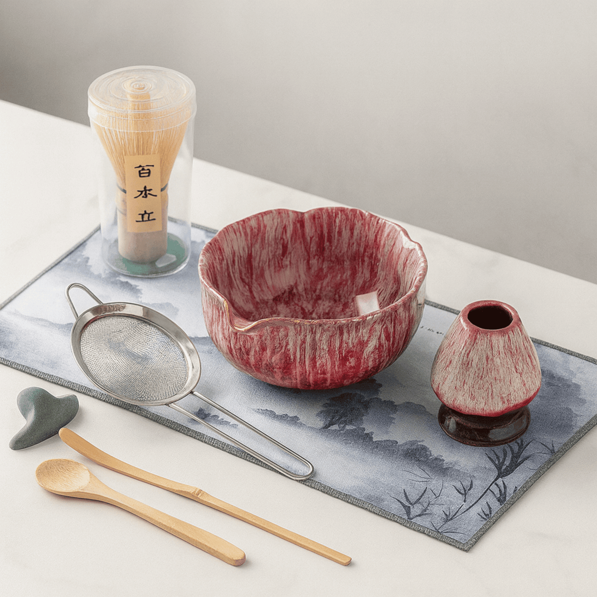 Ceramic Matcha Set – 8 Pieces with Kiln Glaze and Bamboo Tools