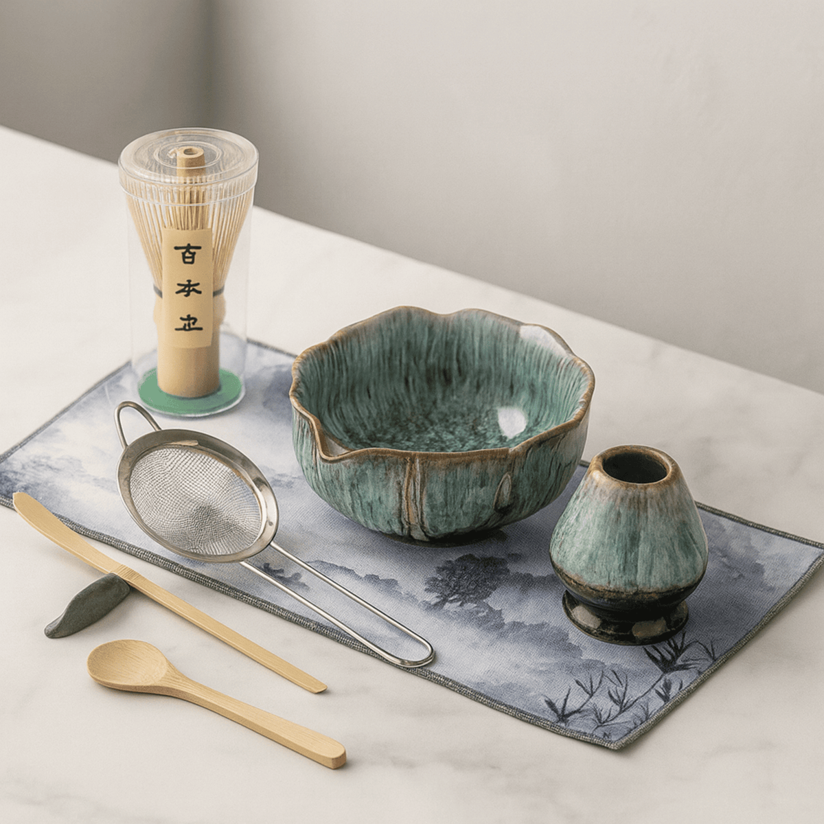Ceramic Matcha Set – 8 Pieces with Kiln Glaze and Bamboo Tools