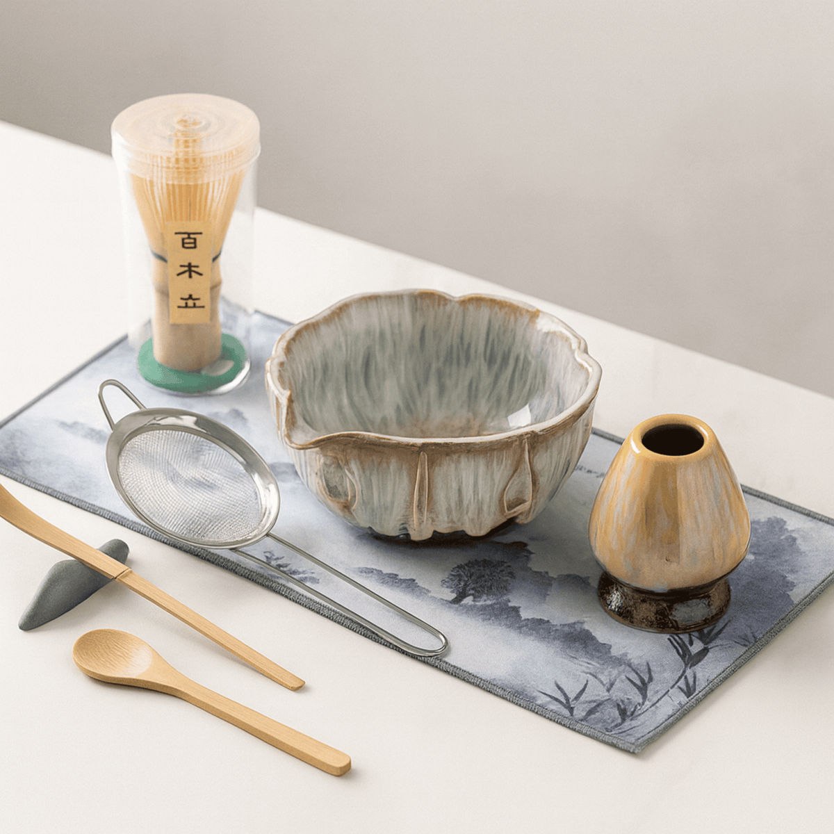Ceramic Matcha Set – 8 Pieces with Kiln Glaze and Bamboo Tools