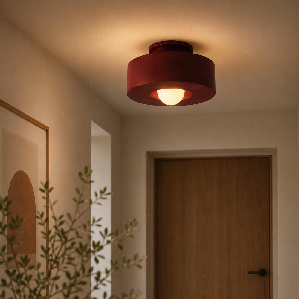 Minimalist Ceiling Light – Floating Opal Glass Globe in Circular Frame