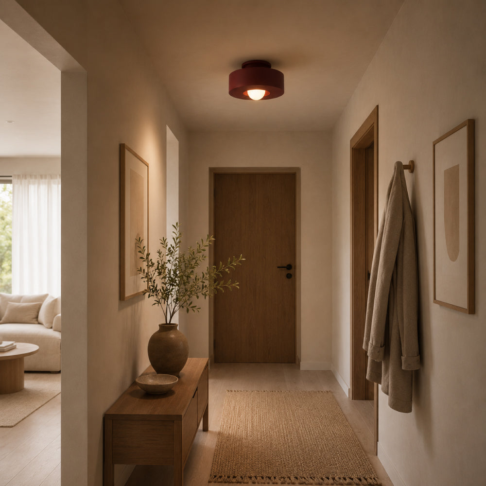 Minimalist Ceiling Light – Floating Opal Glass Globe in Circular Frame