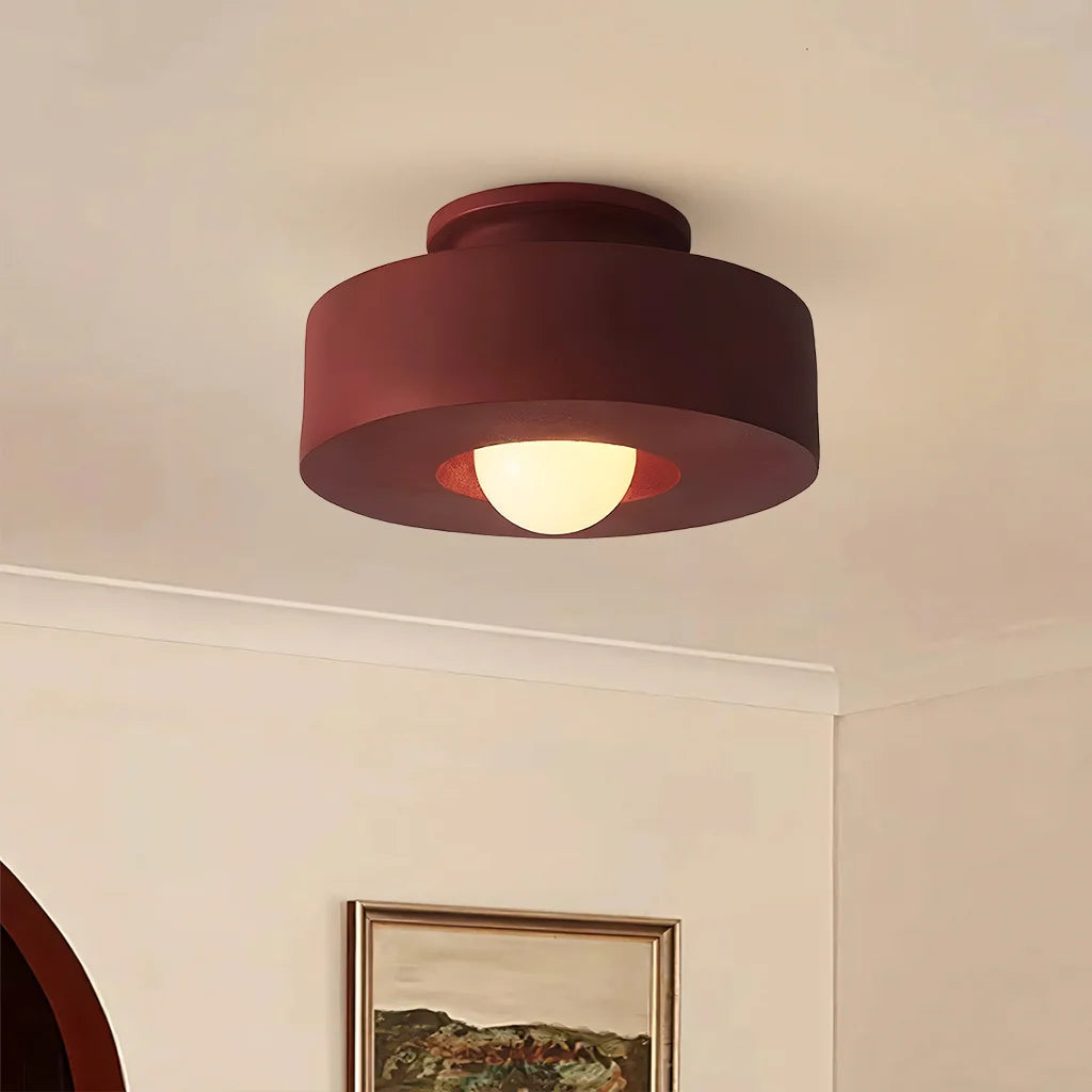 Minimalist Ceiling Light – Floating Opal Glass Globe in Circular Frame