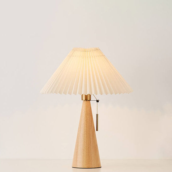 Minimalist Wood Table Lamp – Pleated Fabric with Warm Light