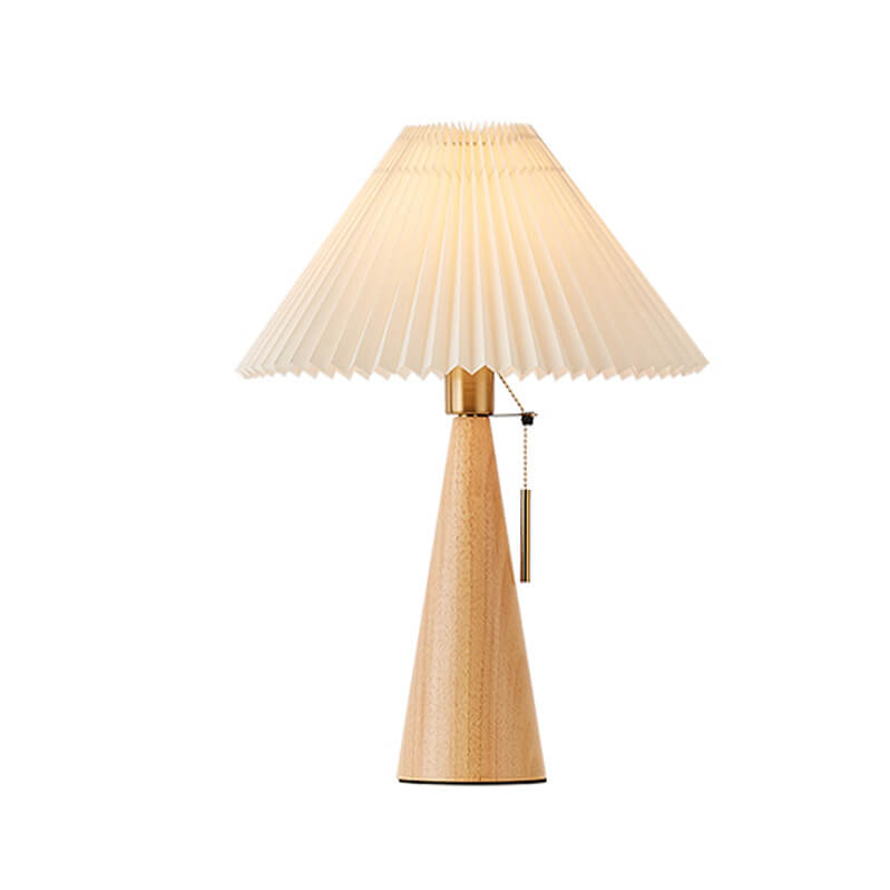Minimalist Wood Table Lamp – Pleated Fabric with Warm Light