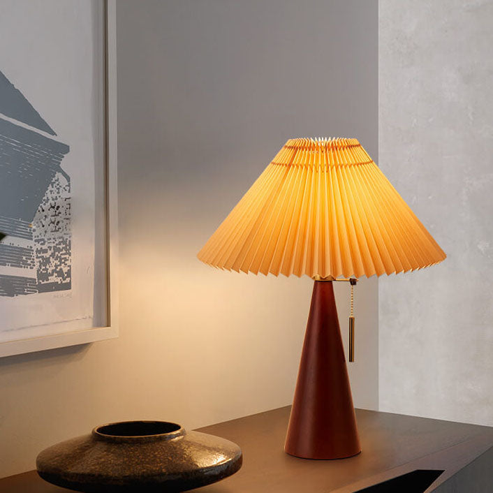 Minimalist Wood Table Lamp – Pleated Fabric with Warm Light