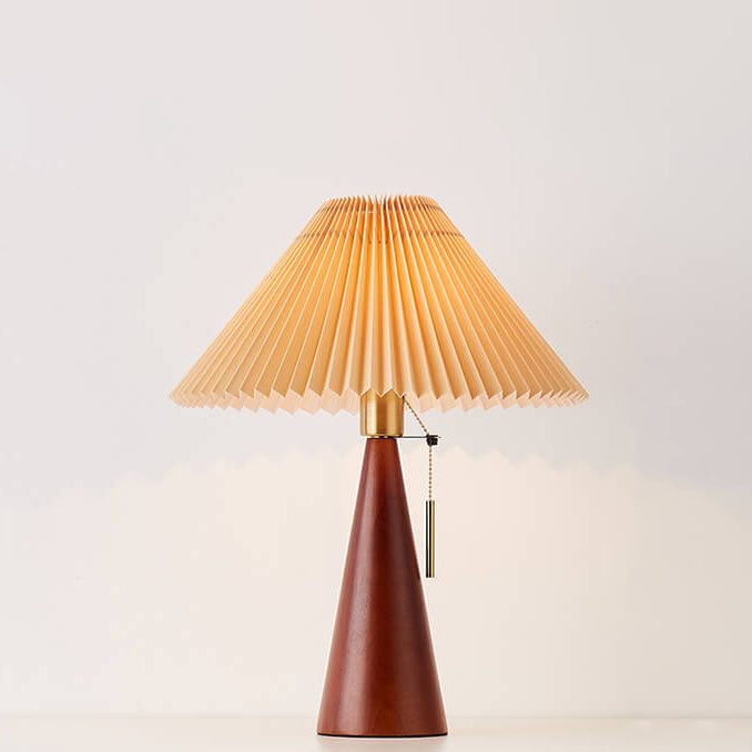 Minimalist Wood Table Lamp – Pleated Fabric with Warm Light