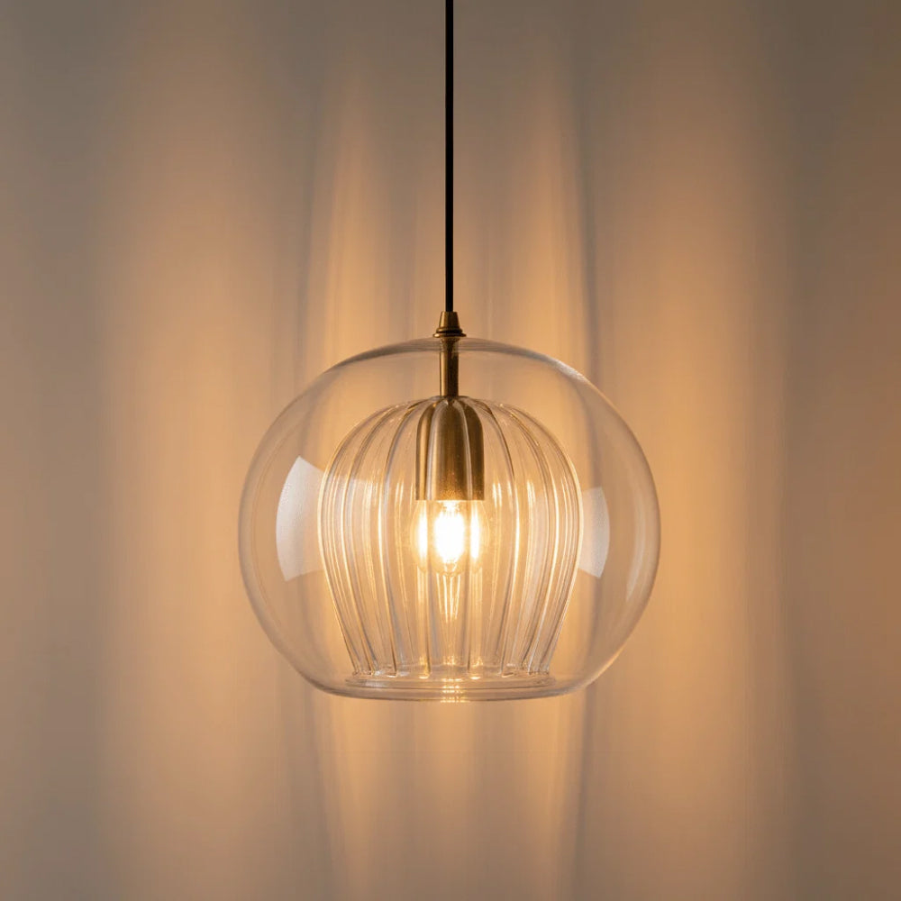 Modern Glass Pendant – Spherical Double Glass with Brass Details