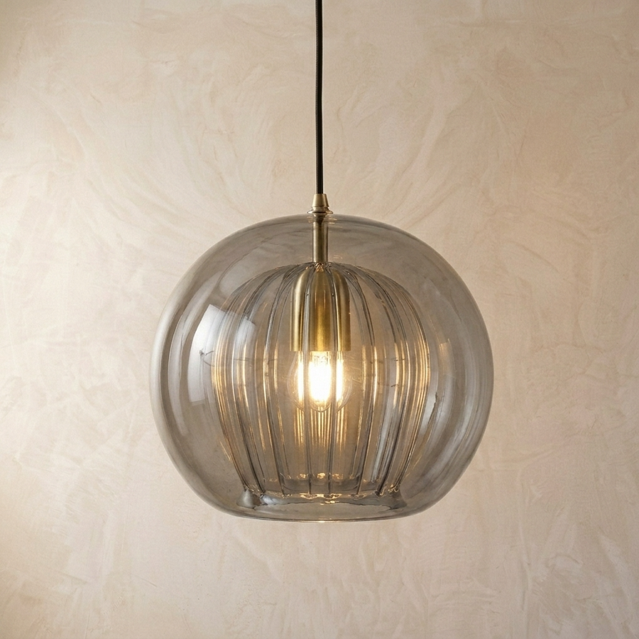 Modern Glass Pendant – Spherical Double Glass with Brass Details