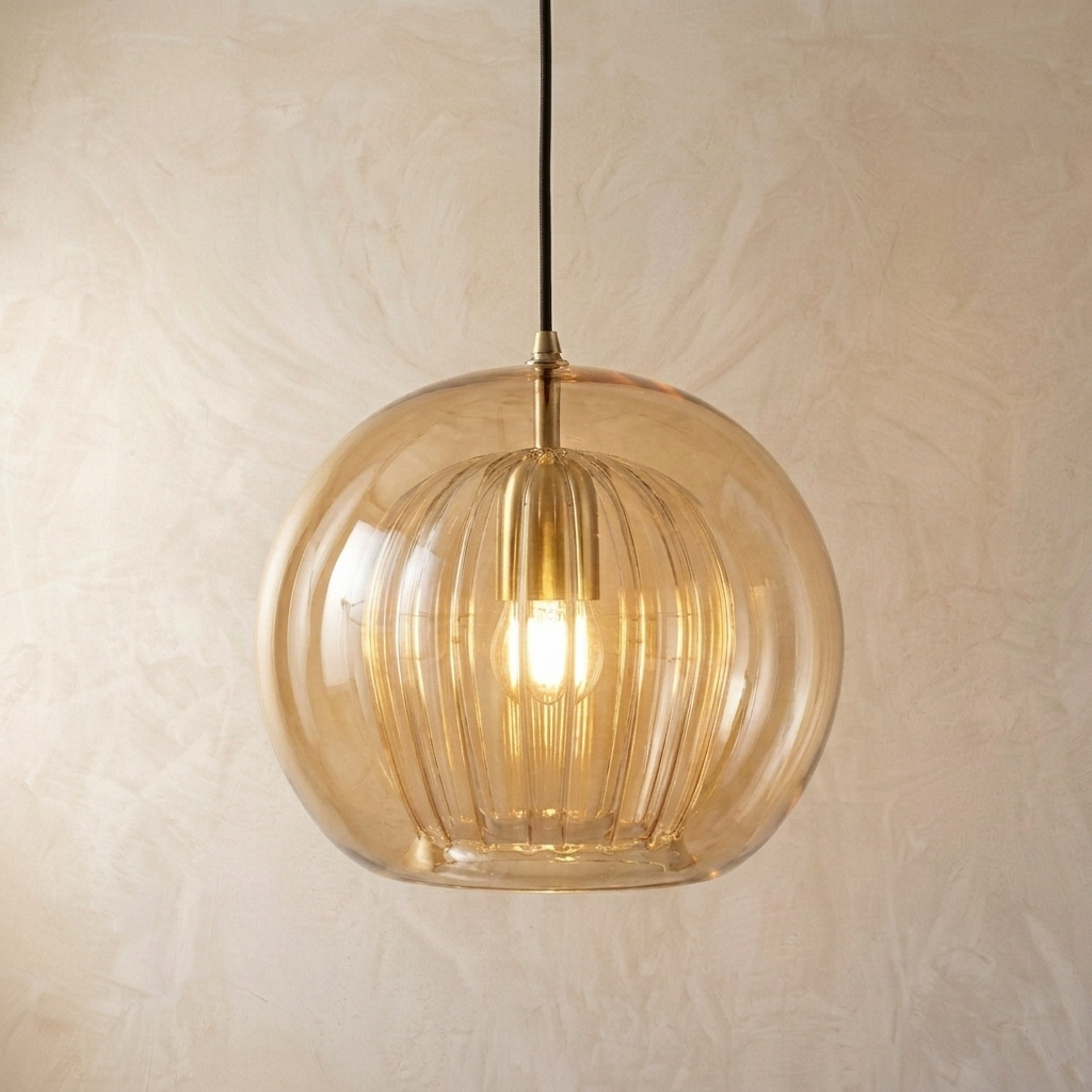 Modern Glass Pendant – Spherical Double Glass with Brass Details