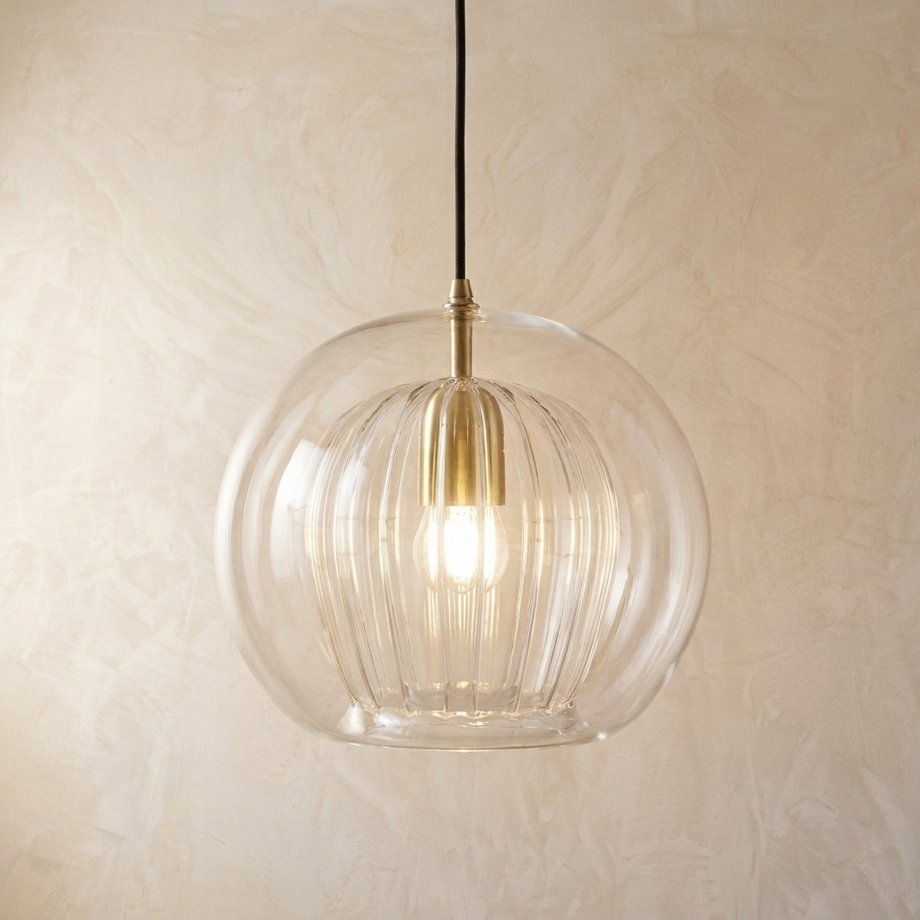 Modern Glass Pendant – Spherical Double Glass with Brass Details
