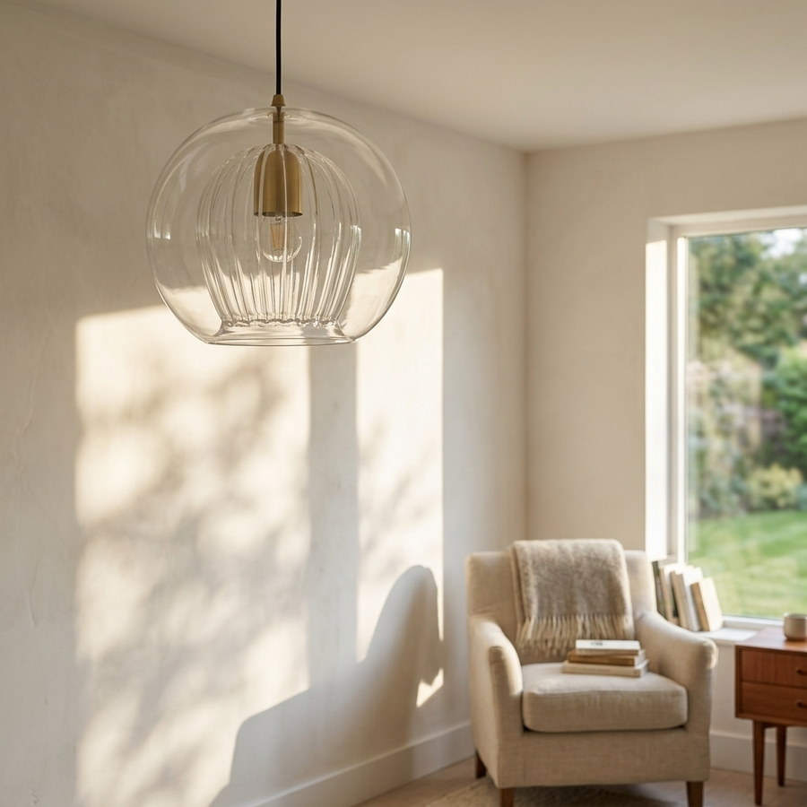 Modern Glass Pendant – Spherical Double Glass with Brass Details