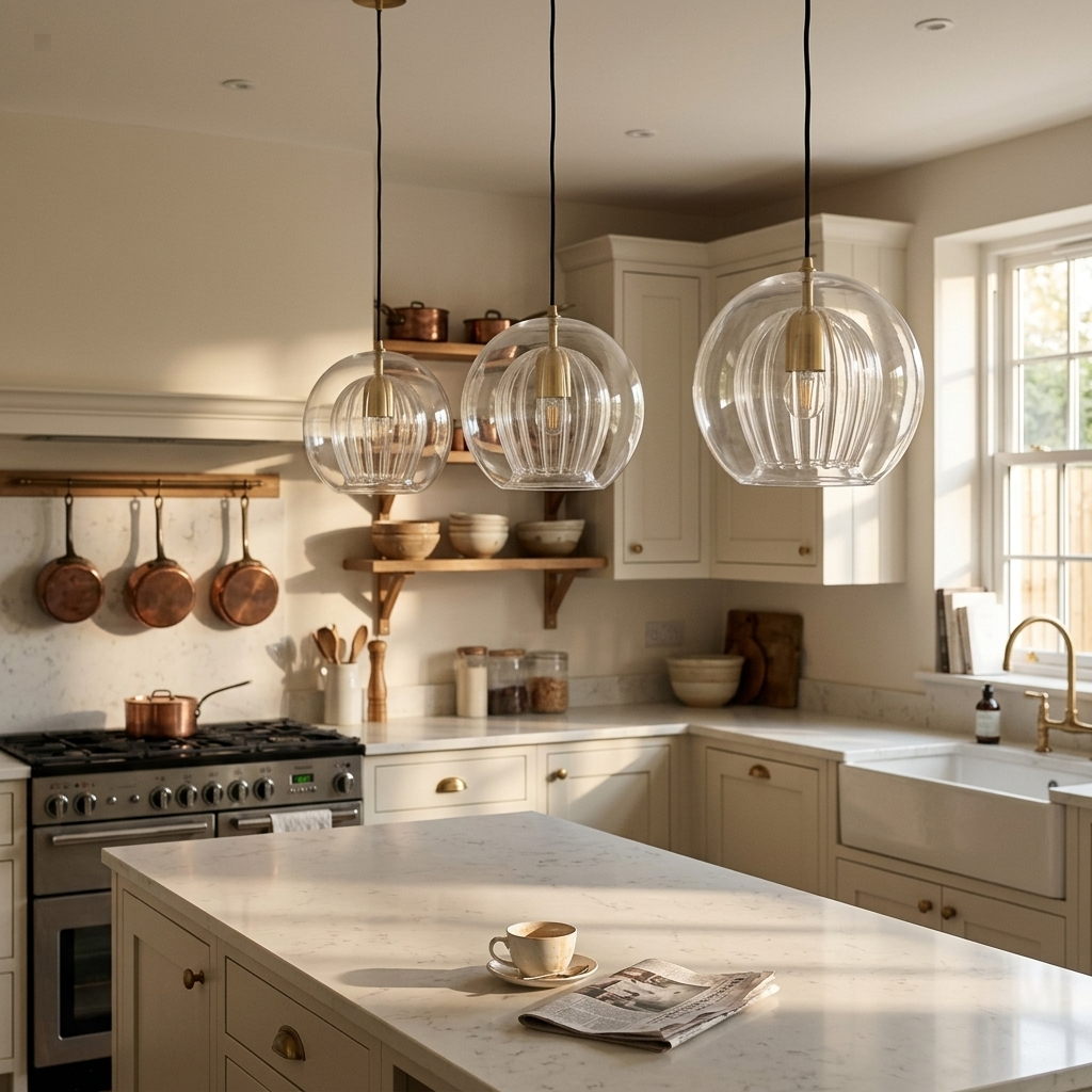 Modern Glass Pendant – Spherical Double Glass with Brass Details
