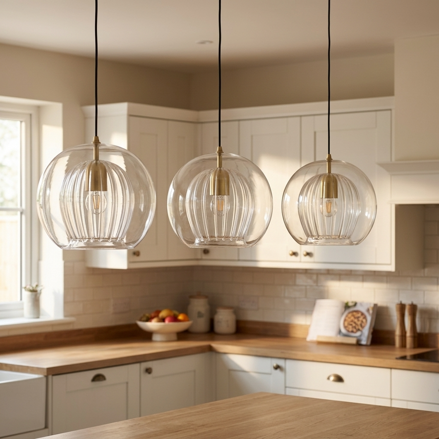 Modern Glass Pendant – Spherical Double Glass with Brass Details