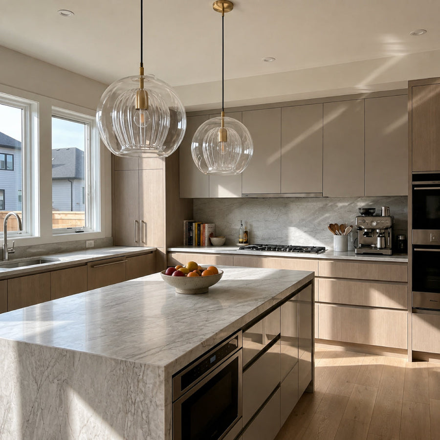 Modern Glass Pendant – Spherical Double Glass with Brass Details