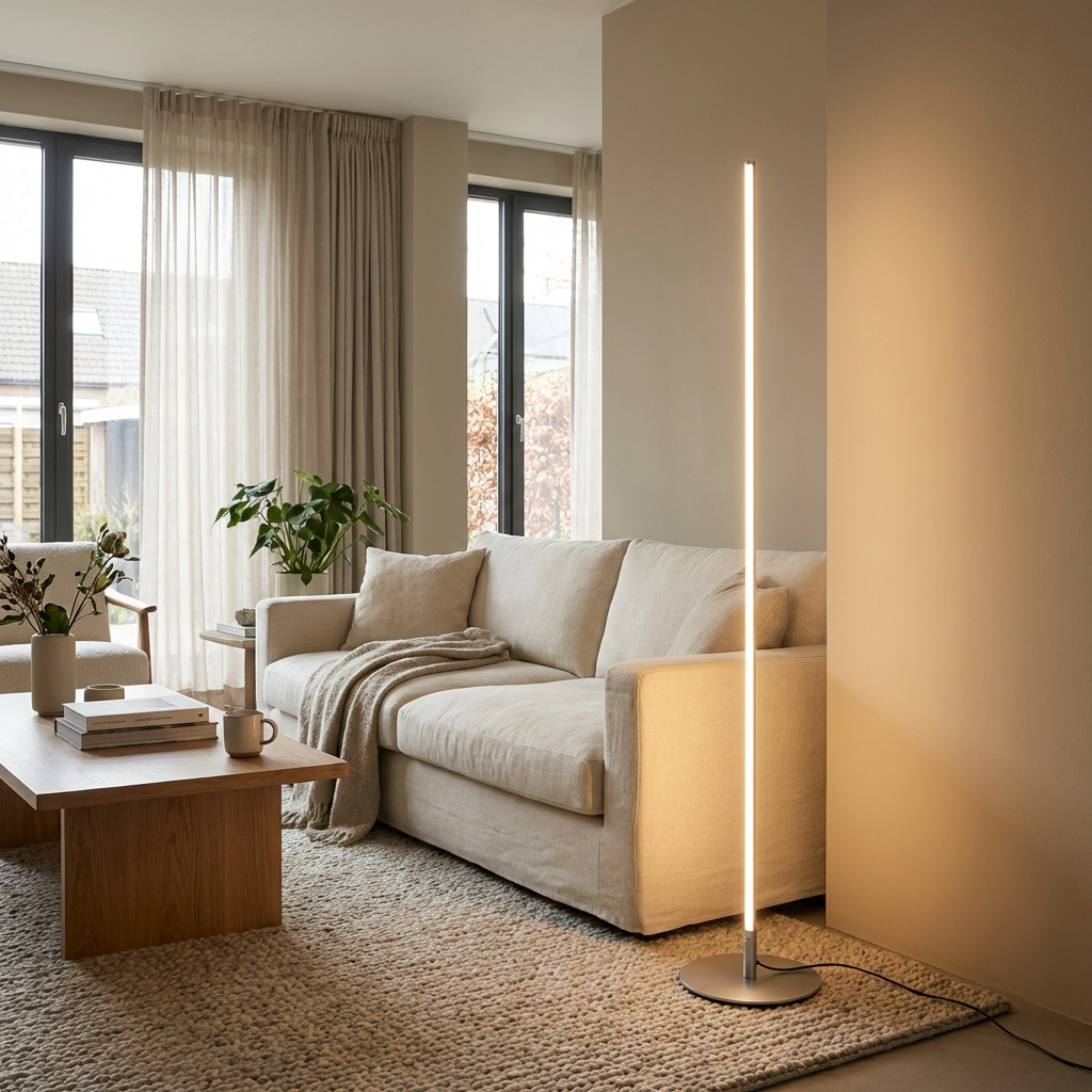 Modern Tall Metal Floor Lamp – Slim Design with Energy-Efficient LED