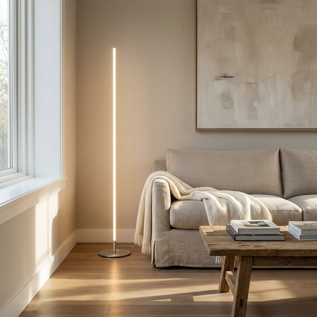 Modern Tall Metal Floor Lamp – Slim Design with Energy-Efficient LED
