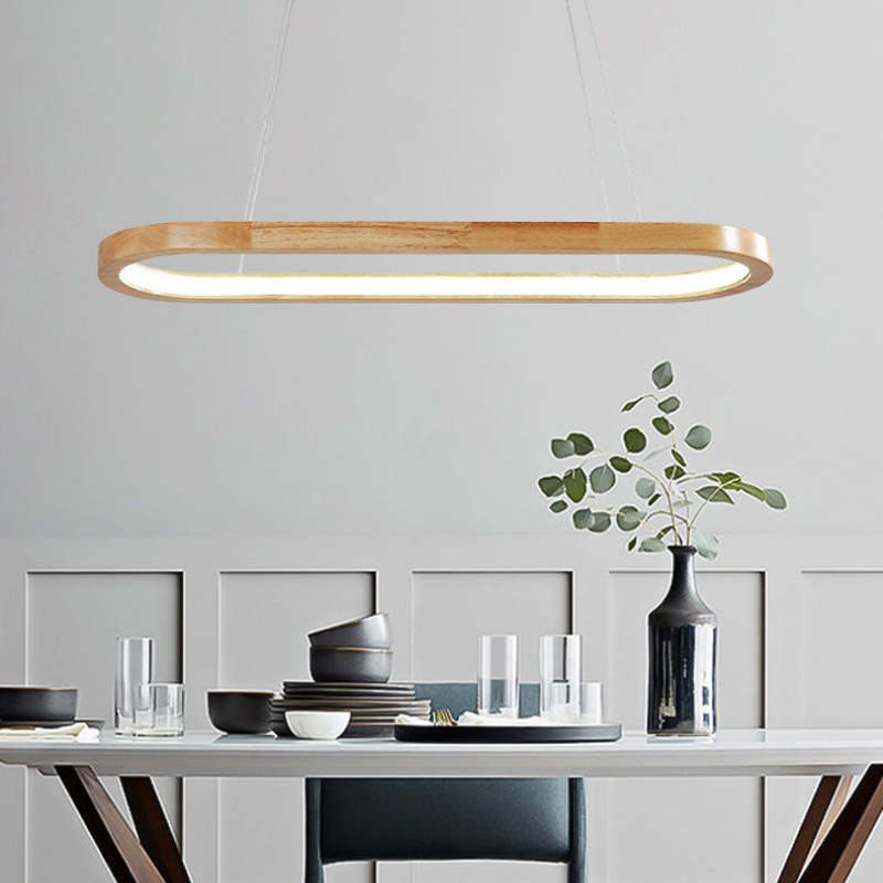 Modern Oval Pendant Light – Wood and Acrylic Ceiling Light for Indoor Lighting